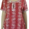 Padma - Red and White Lotus Patterned Short Sleeved Cotton Top