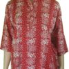 Sheela- Red and White Lotus Patterned 3/4 Sleeve Cotton Top
